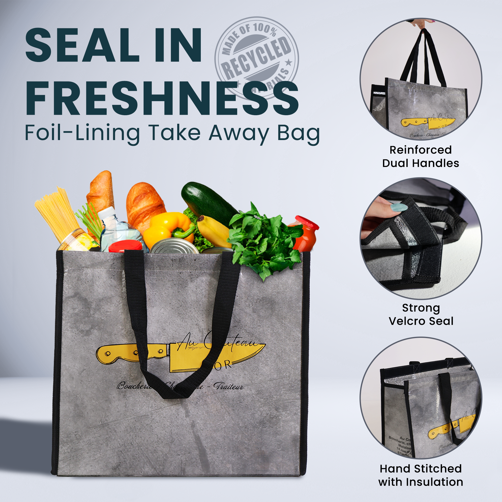 Reusable Laminated Take Away Cooler with Velcro Seal | 70GSM, 26L