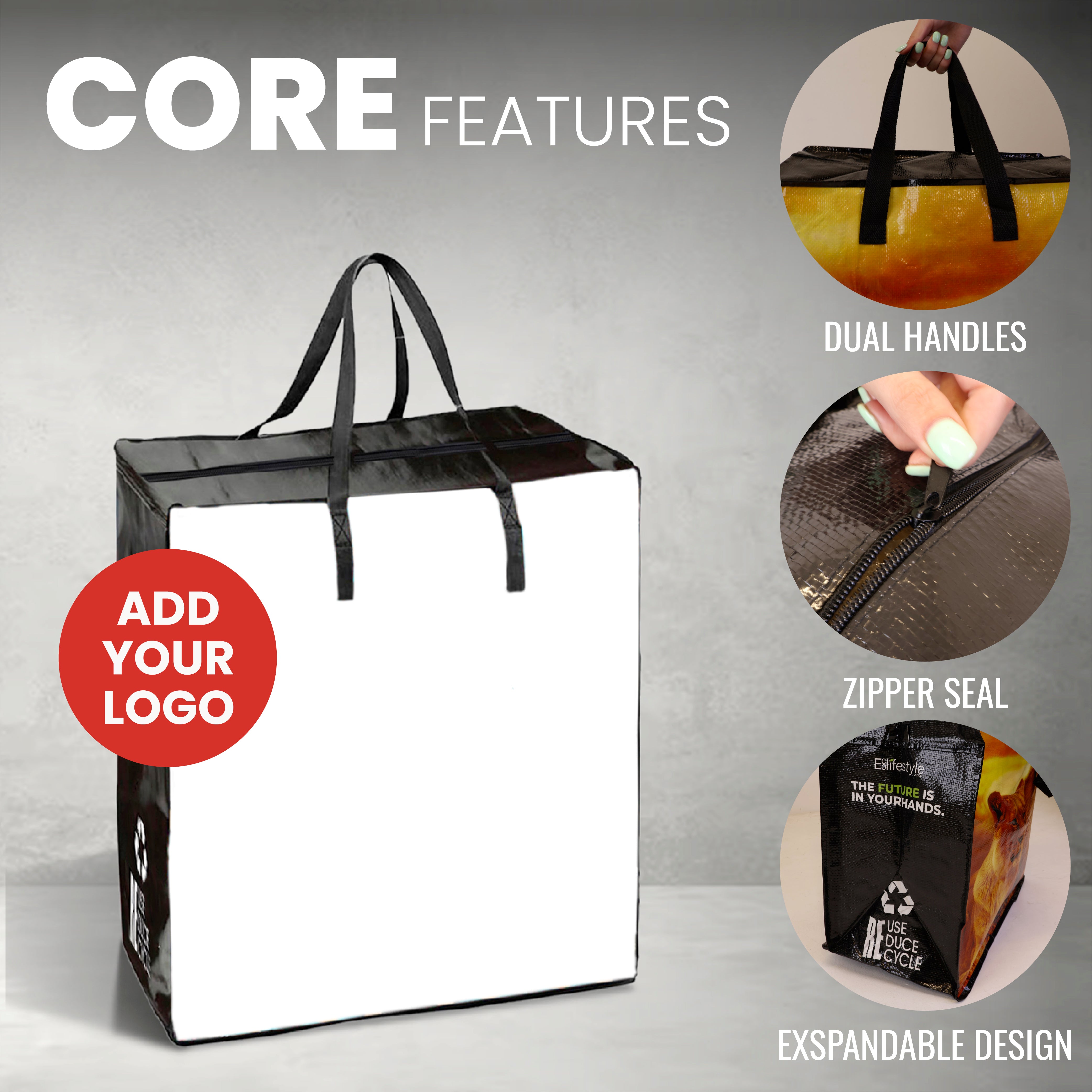 Bolsa de compras laminada reutilizable con cremallera | 120GSM, 35L