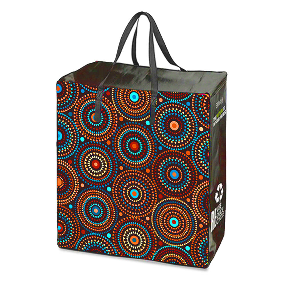 Shopper Bag Reusable Laminated Taxi Bag with Zipper - Mandala Design