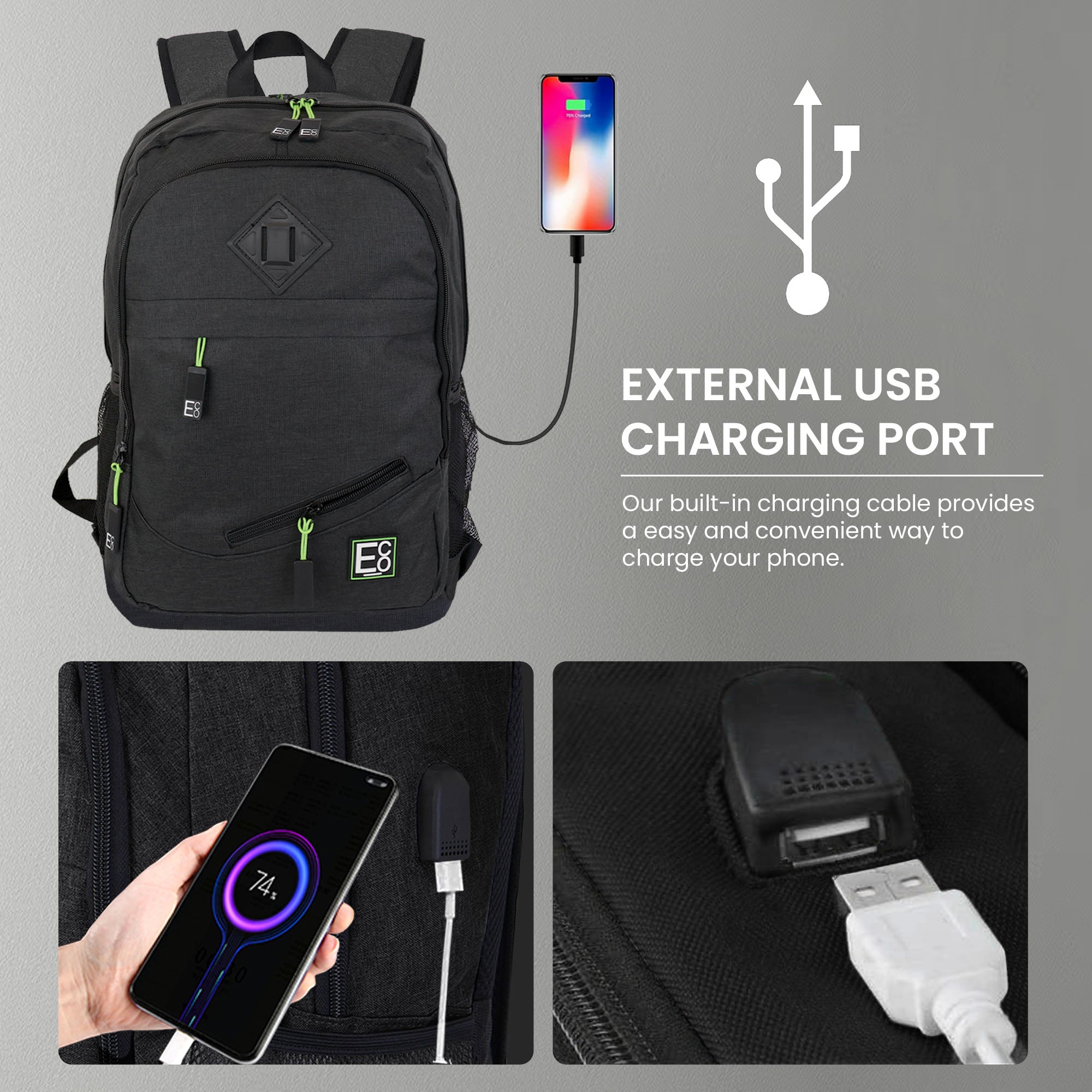 Usb cable outlet backpack