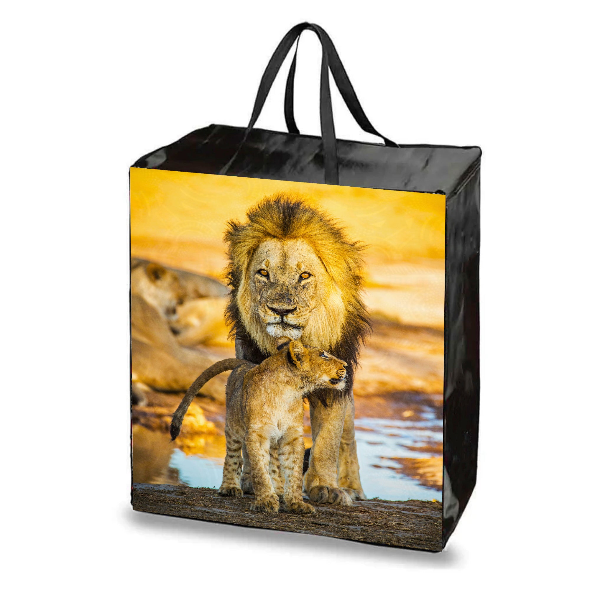 Lion Reusable Laminated Taxi Shopping Bag with Zipper | 120GSM, 51L