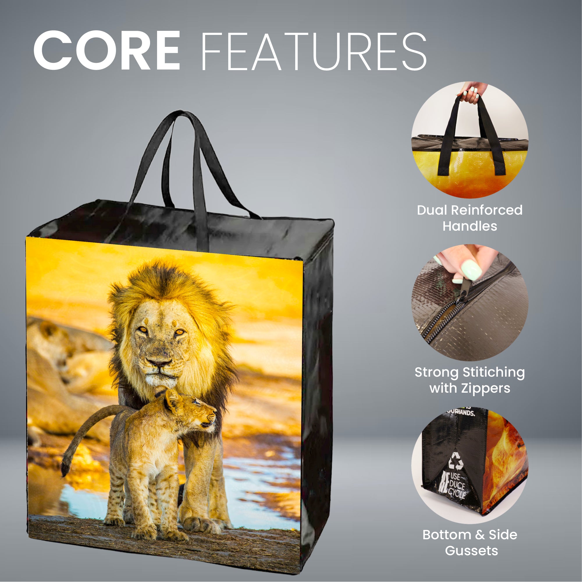 Wildlife Reusable Laminated Taxi Shopping Bag with Zipper | 120GSM, 51L