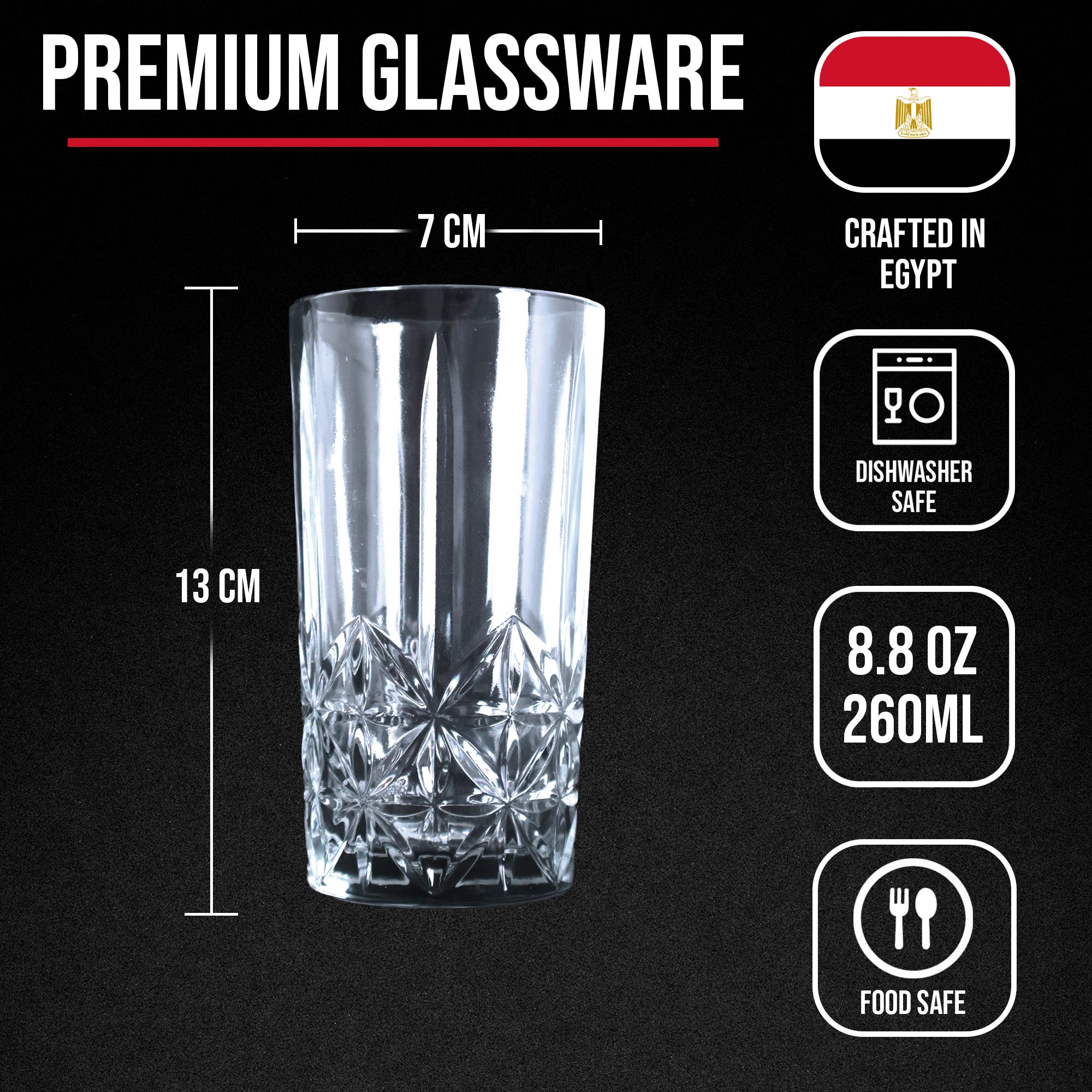 Drinking Glasses Diamond Cut - Set of 4 - 260ml
