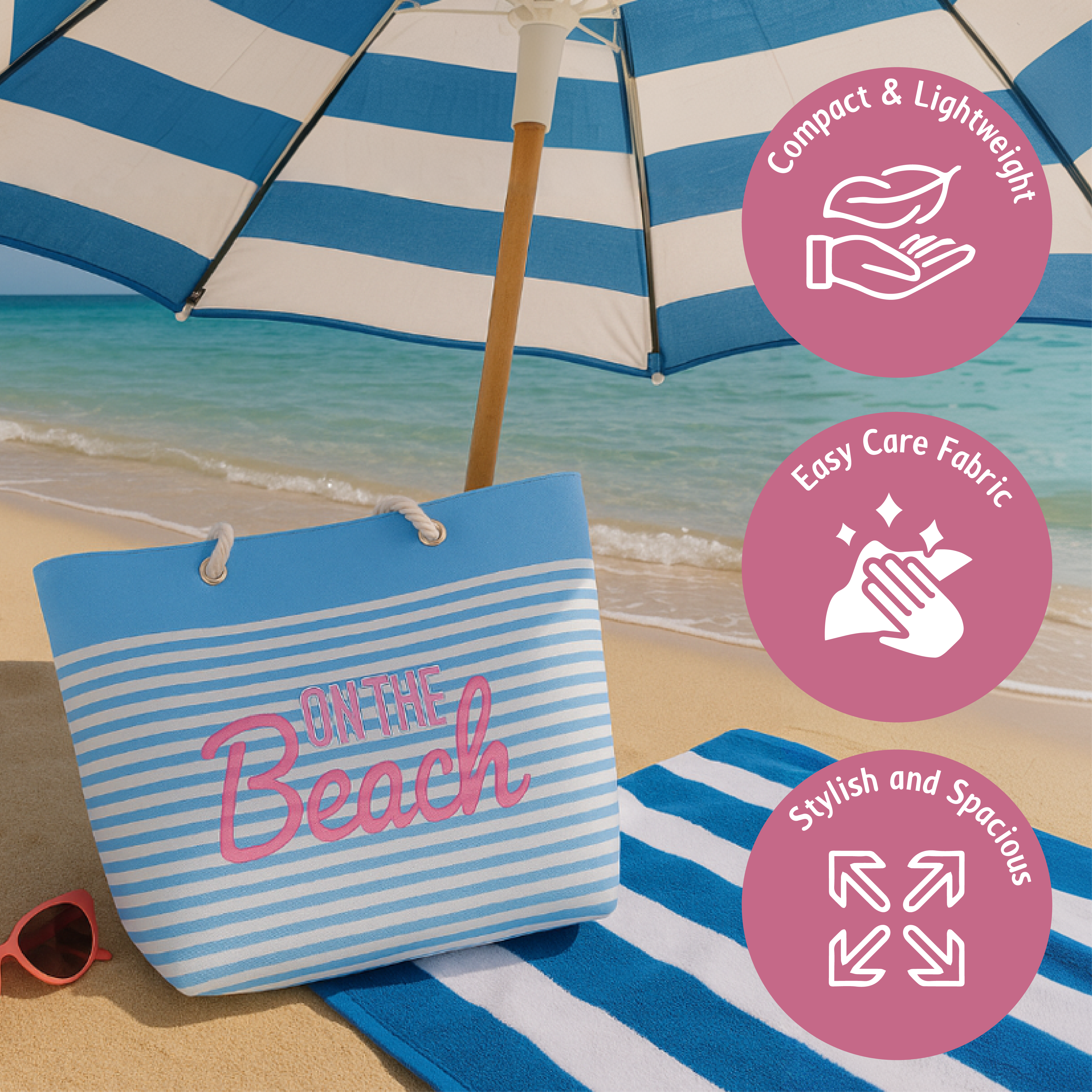 Striped Beach Bag with Rope Handles