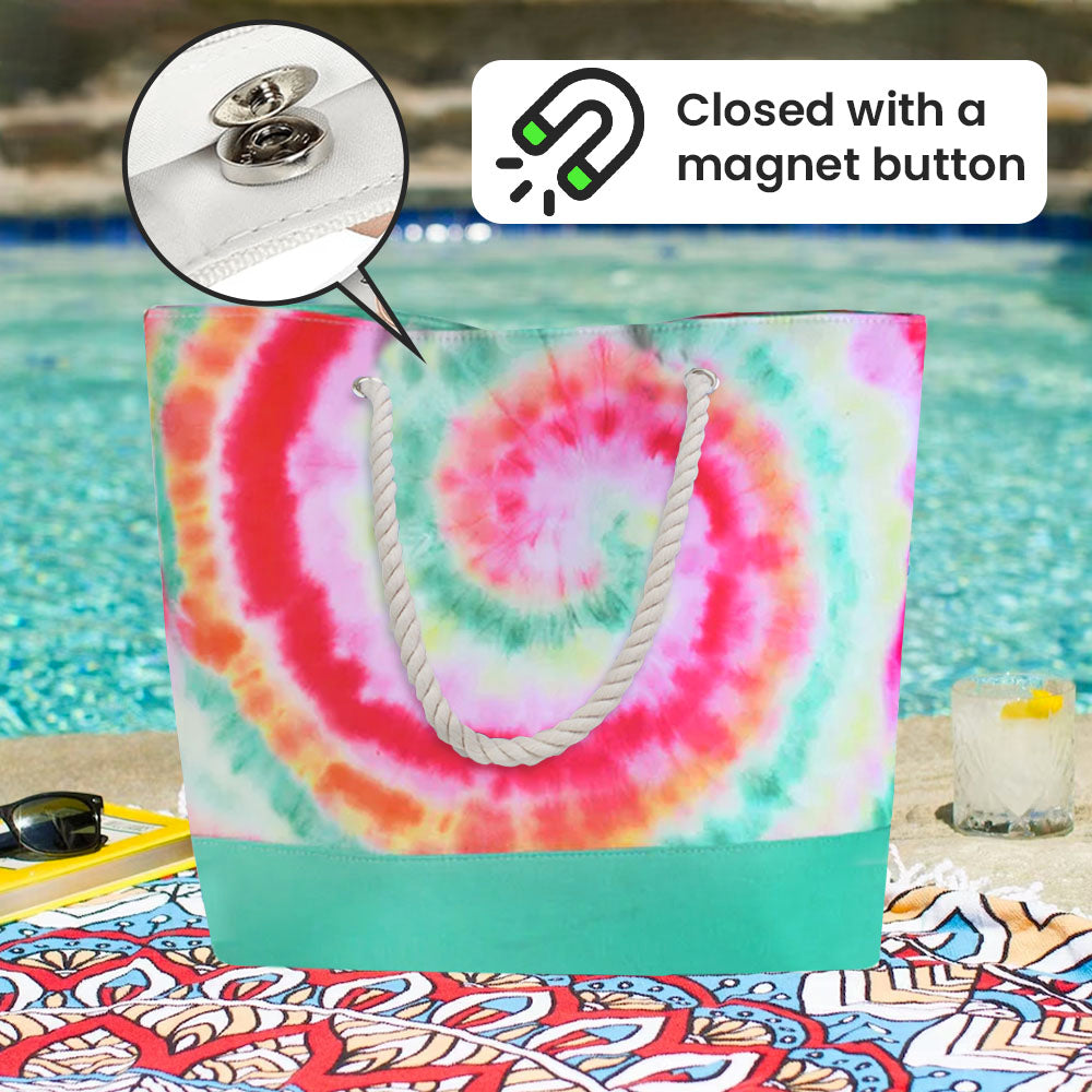 Bolsa de Playa con Asas de Cuerda y Sello Magnético - Diseño Tie Dye