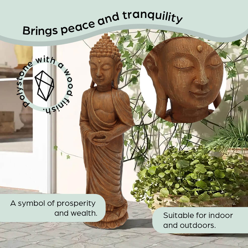 Stehender Buddha mit Holzoberfläche – 48 cm