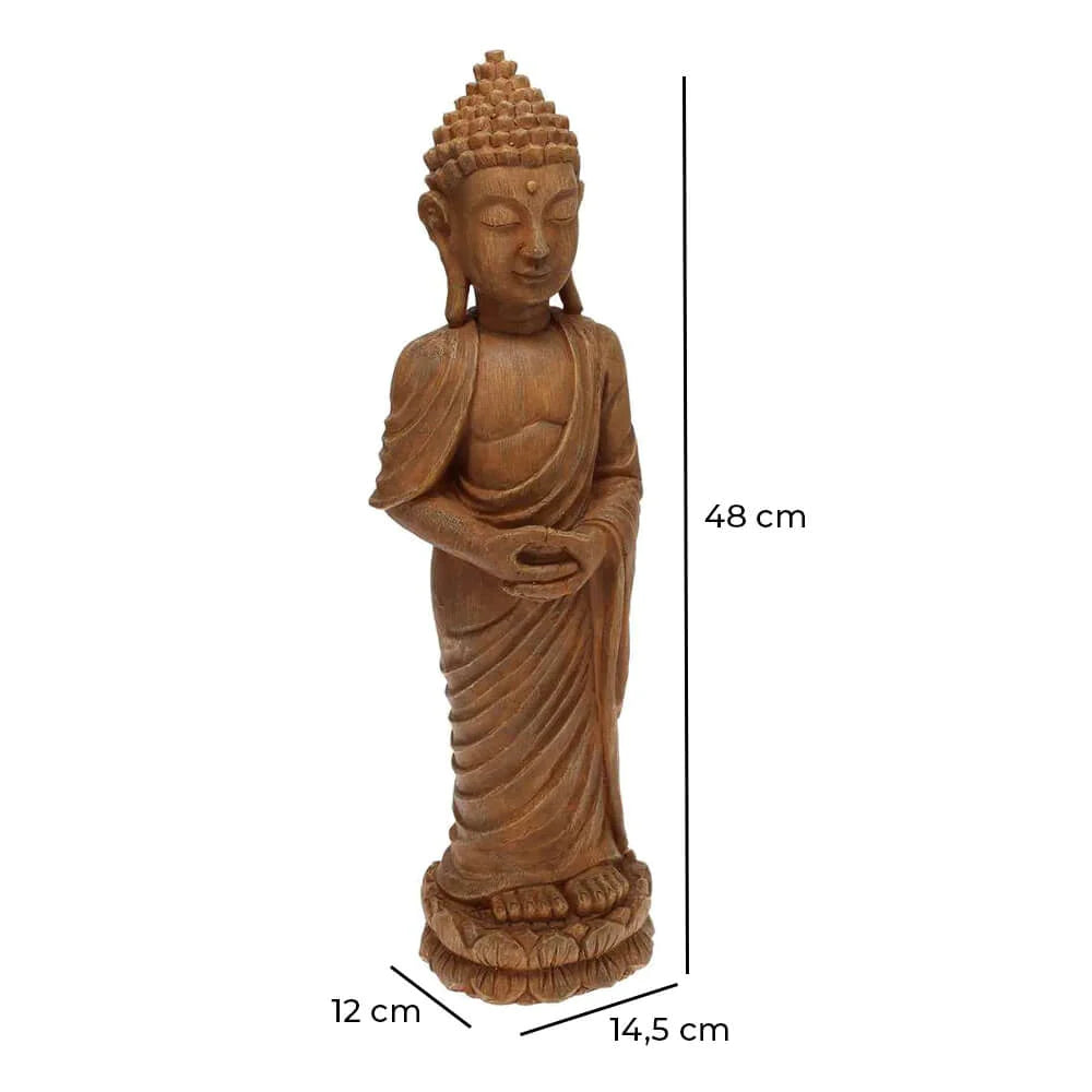 Buda de pie con acabado en madera - 48 cm