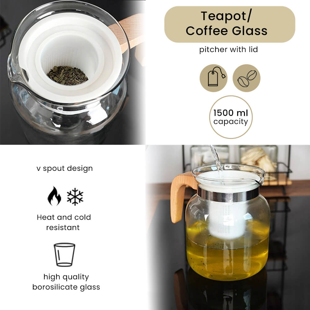 Glass and Beechwood Teapot