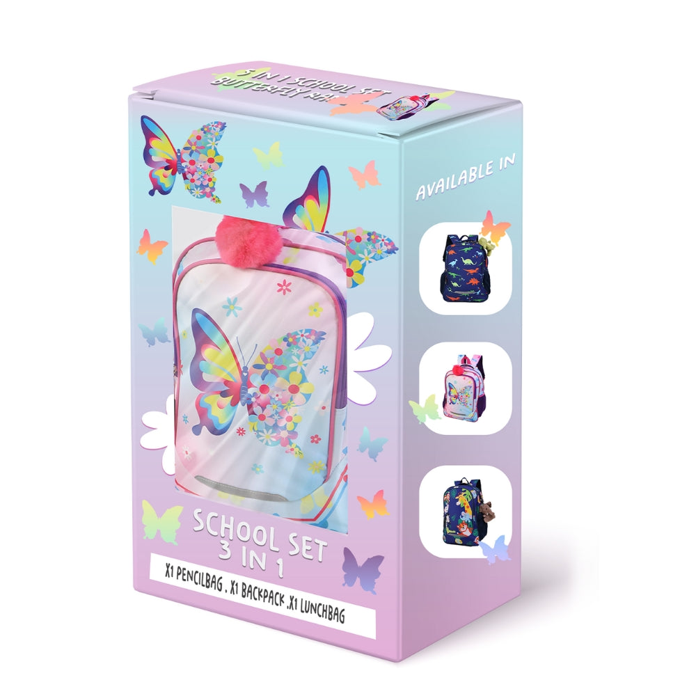Junior Butterfly Backpack Set – 3-in-1 with Lunch & Pencil Bag