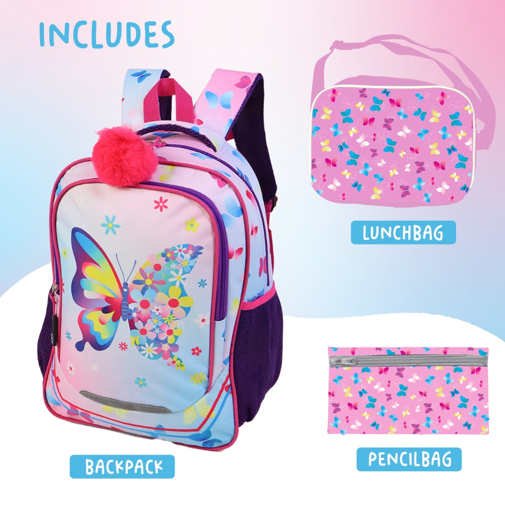 Junior Butterfly Backpack Set – 3-in-1 with Lunch & Pencil Bag