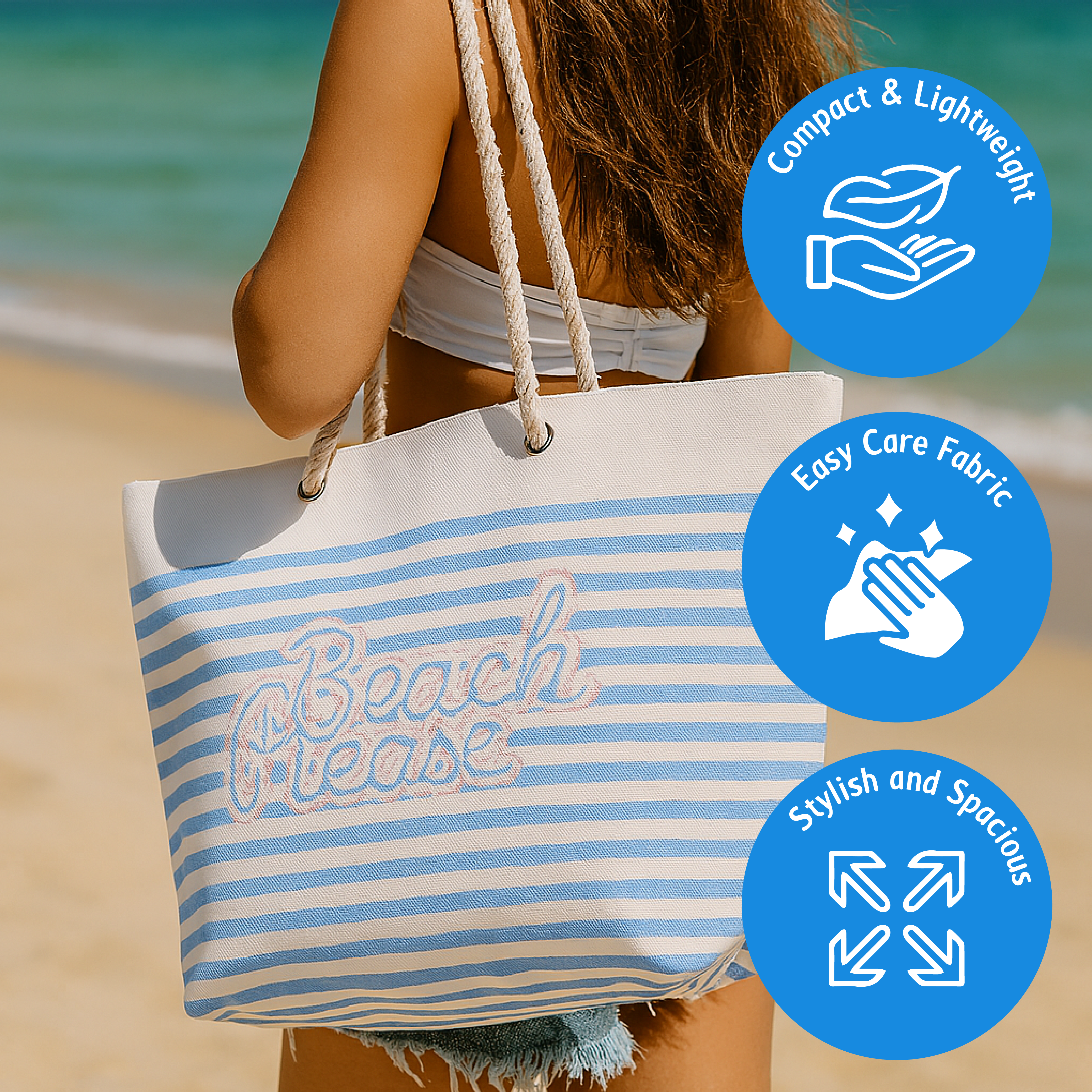 Striped Beach Bag with Rope Handles