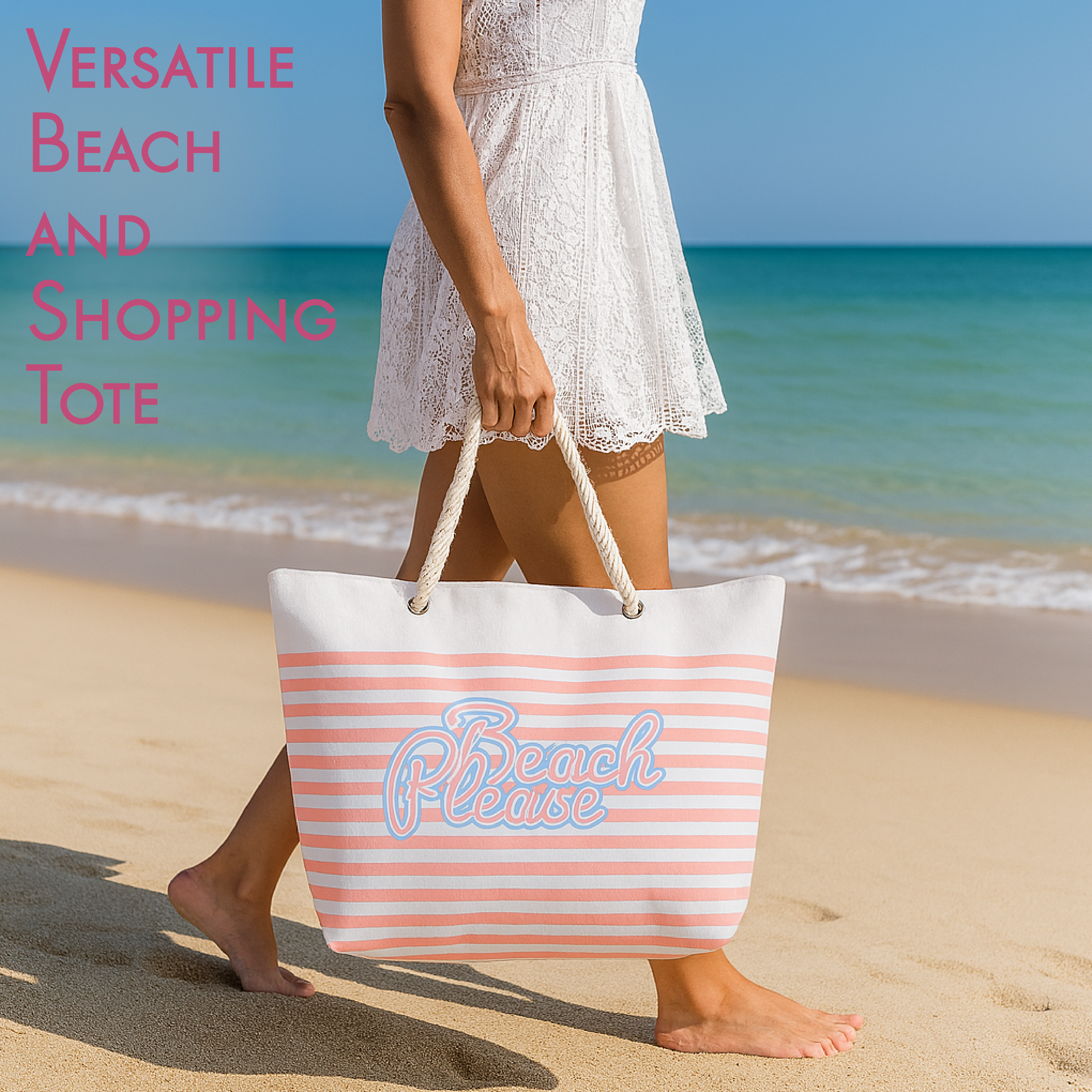 Striped Beach Bag with Rope Handles
