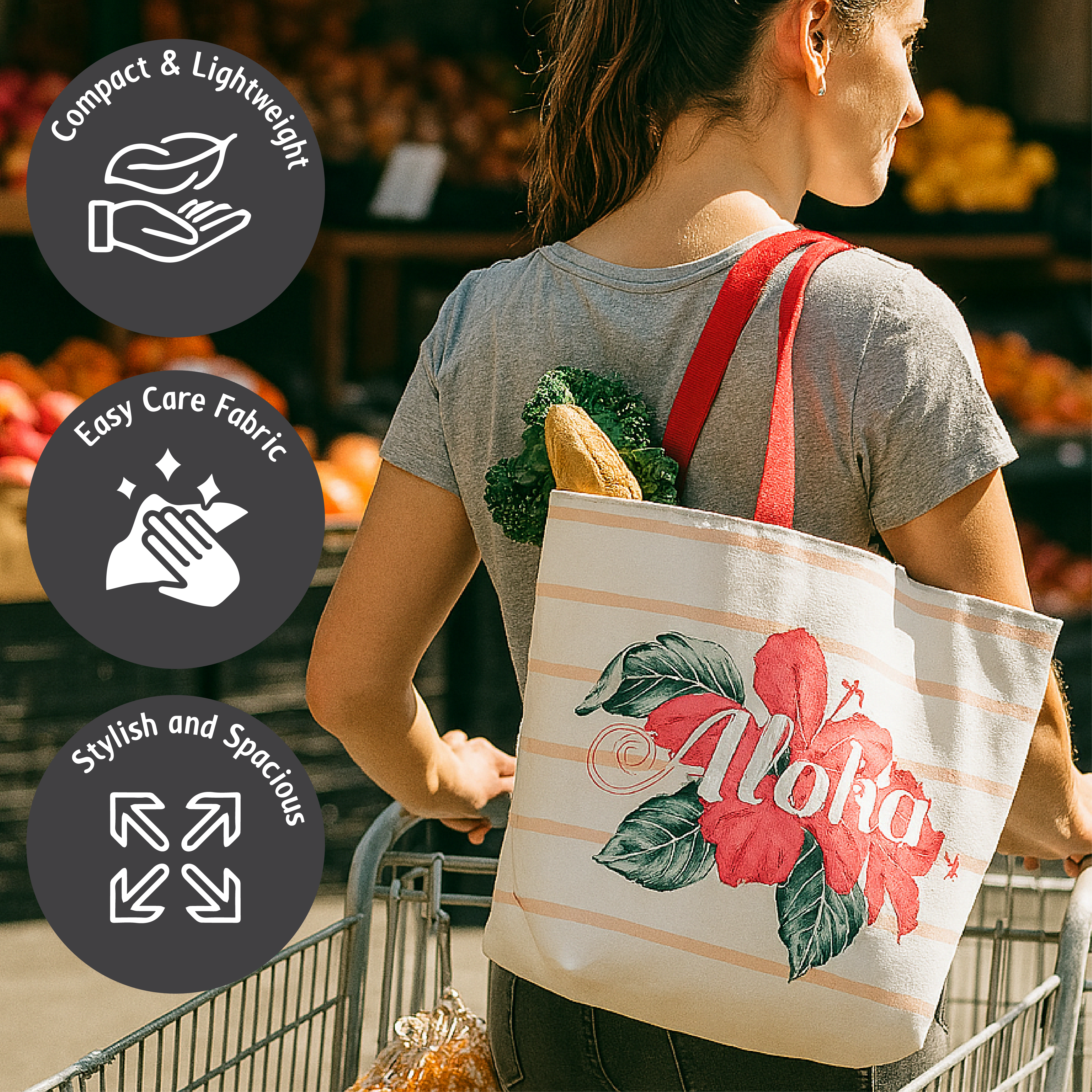 Beach Bag with Aloha Print and Floral Design