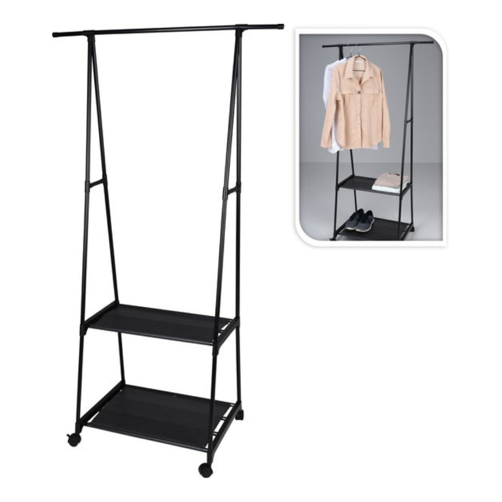 Clothing Rack - Hanger with 2 Shelves and 4 Wheels - 62cm