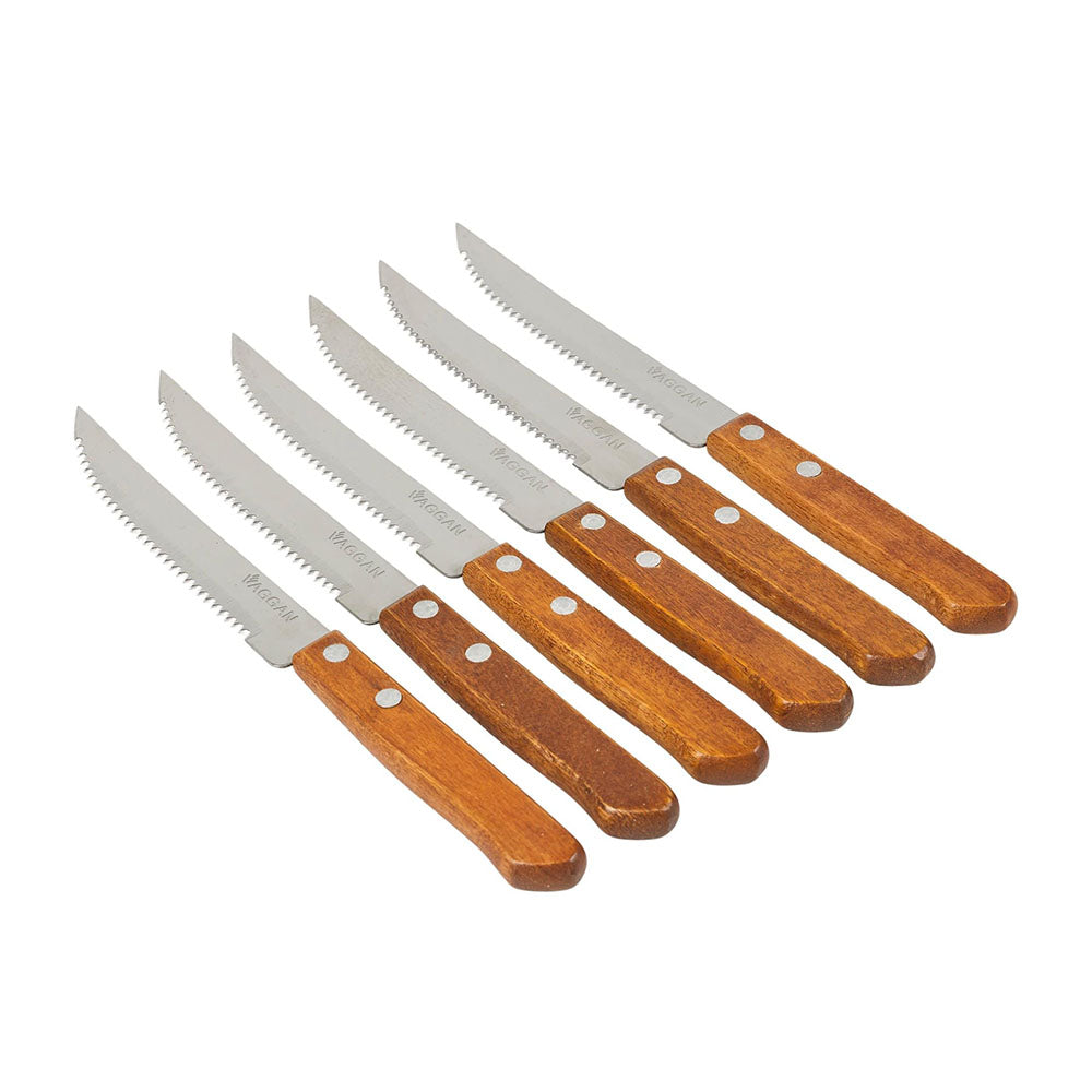 Couteaux en acier inoxydable avec manche en bois - Lot de 6