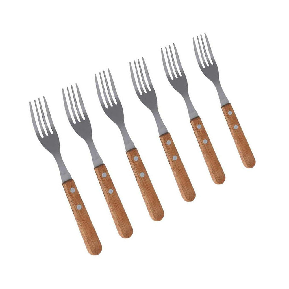 Stainless-Steel Forks with Wooden Handle - Set of 6