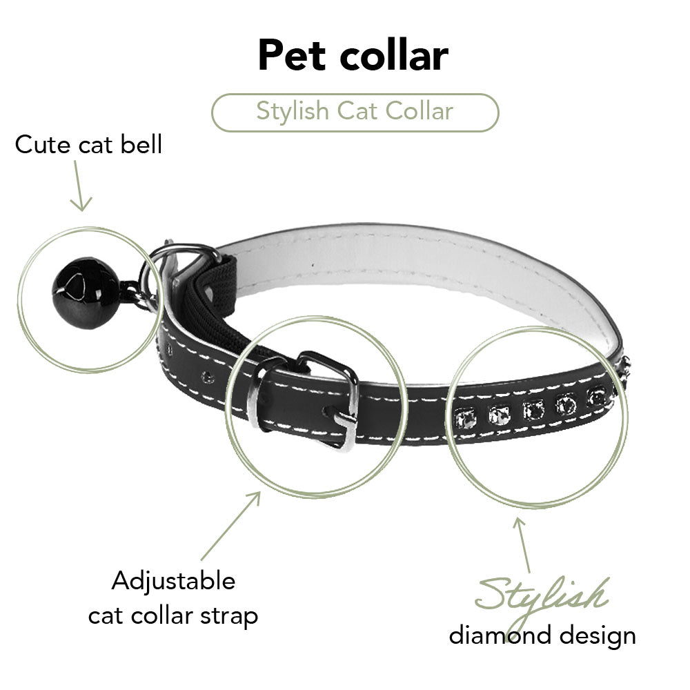 Collier pour chat avec clochette et décoration en faux diamant