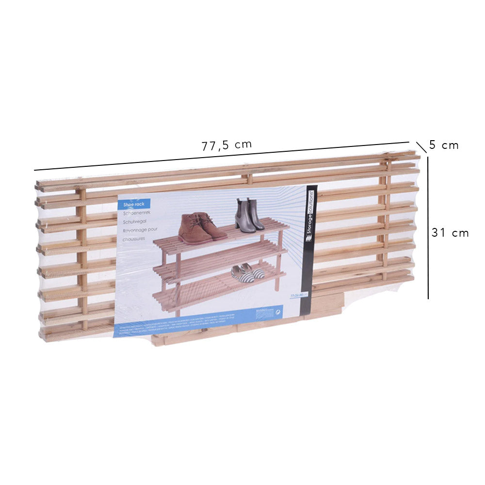 Shoe Rack - 6 Pairs - 3 Shelves - Natural firwood - Eco-Friendly