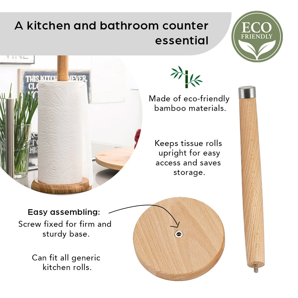 Bamboo Kitchen Roll Holder - Eco-Friendly - 32cm