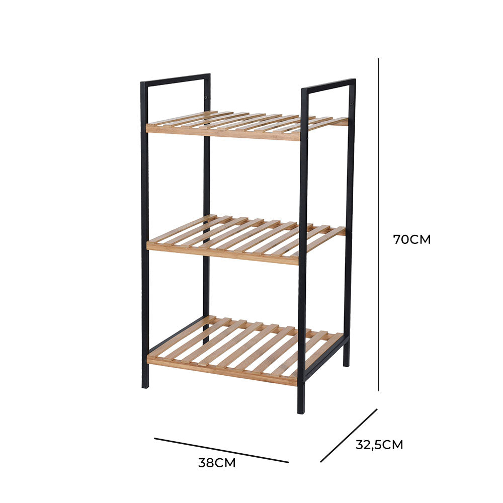 Bags Direct Eco-Friendly Standing Bamboo Wood Rack - 3 Shelves - 784500050 - dimensions - 70cm in height, 38cm width, 32.5cm length