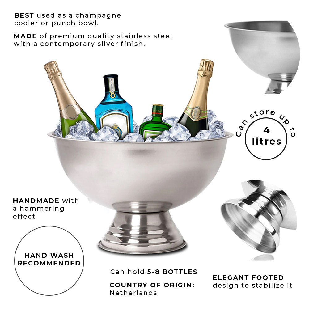 Champagne Ice Cooler Bowl on Foot - Stainless Steel - 4 Litres