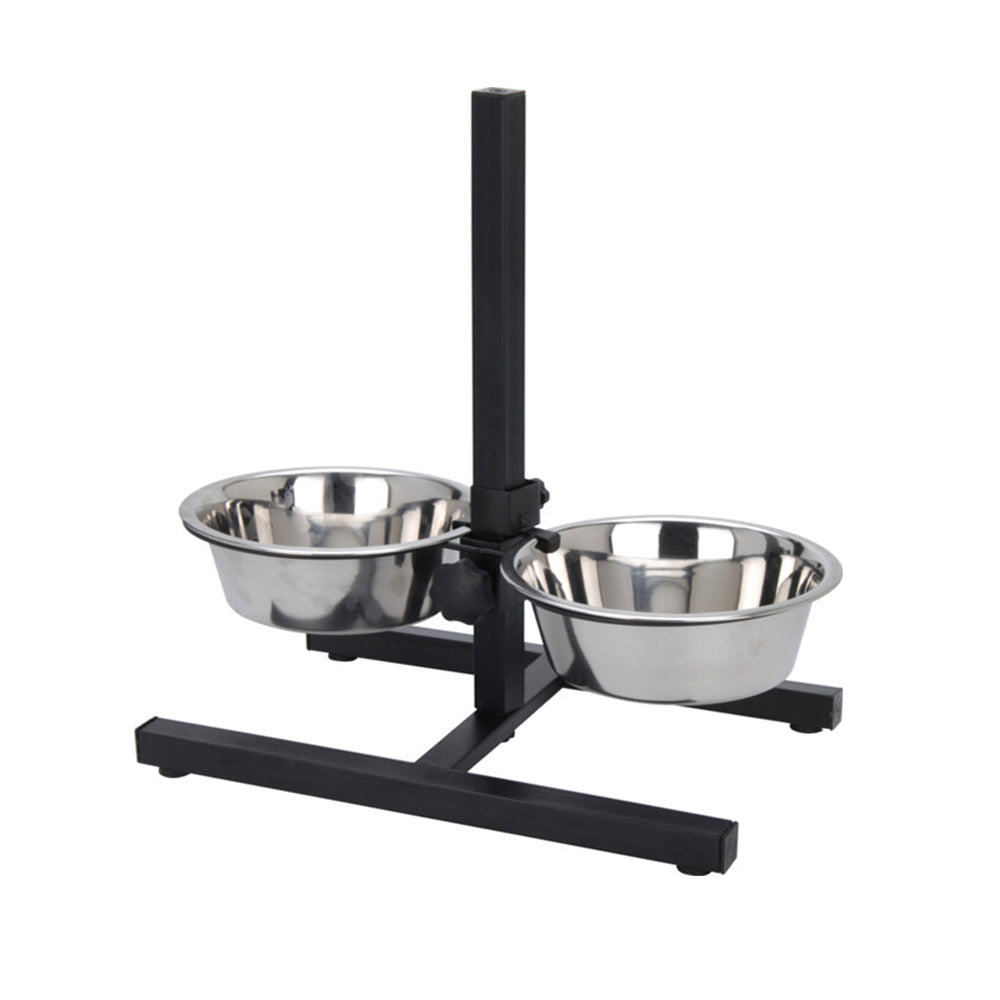 Pet Dog Bowl on Stand with Rubber Feet - Set of 2 - Stainless Steel