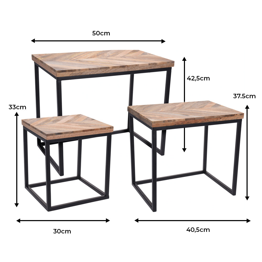 Mango Wood Side Tables - Stackable Design - 3 Pieces - Eco-Friendly