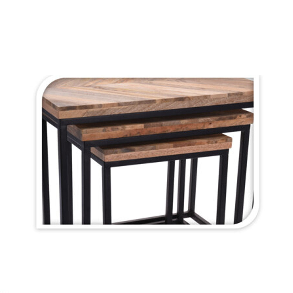 Mesas auxiliares de madera de mango - Diseño apilable - 3 piezas - Ecológicas