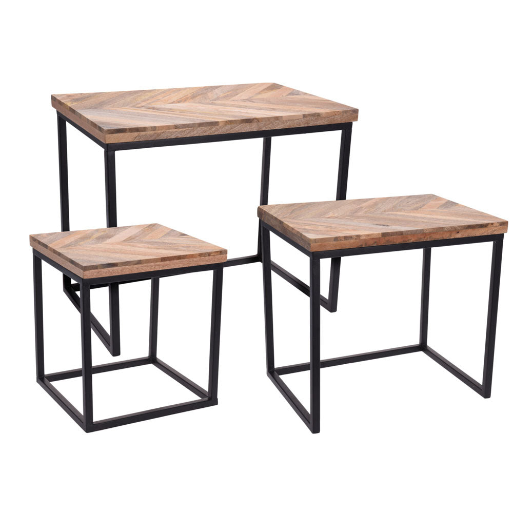 Mango Wood Side Tables - Stackable Design - 3 Pieces - Eco-Friendly