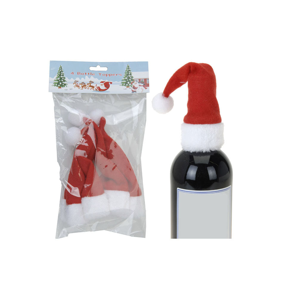 Weihnachtsmann-Mützenstrumpf, Weinflaschenhüllen, 4er-Set