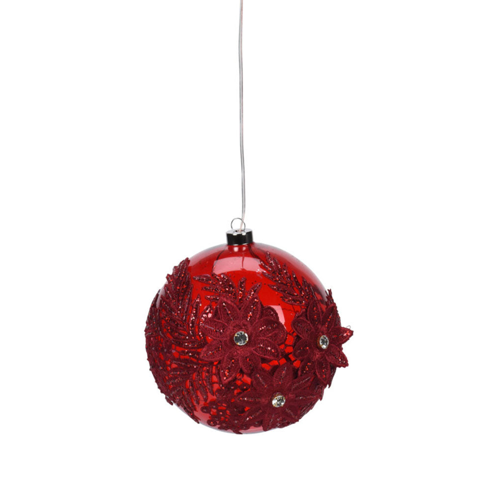 Bola de cristal LED navideña con bordado de flores