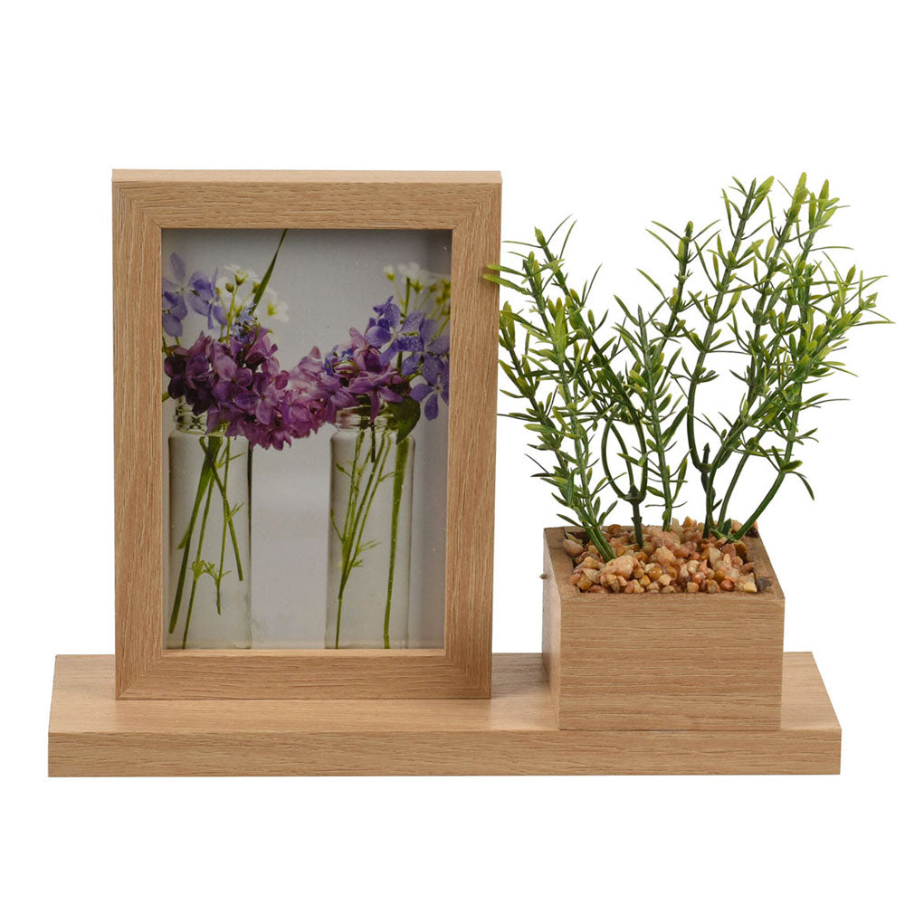 Photo Frame MDF with Artificial Plant on Shelf
