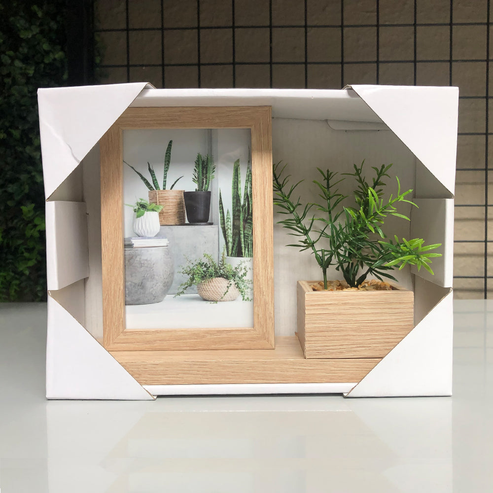 Photo Frame MDF with Artificial Plant on Shelf