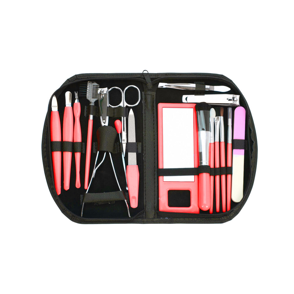 Manicure and Makeup Brush Set in PV Case - Set of 19 Pieces