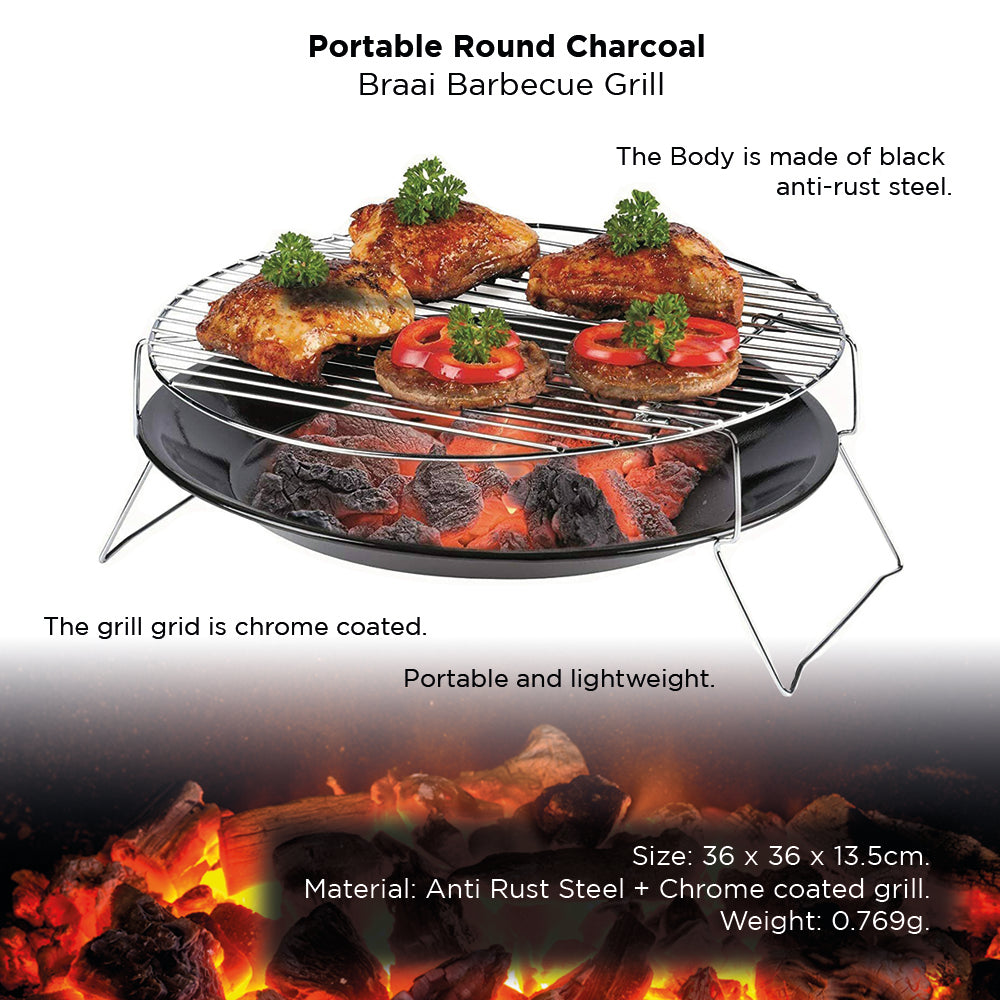 Portable Round Charcoal Braai Barbecue Grill