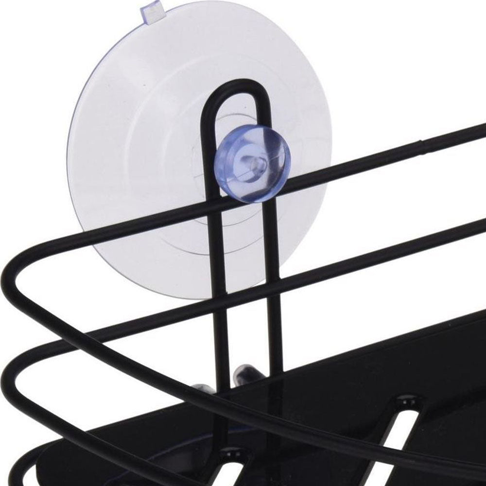 Metal powder coated bathroom rack with 2 suction cups and 1 tray with drainage holes. Keep all your shower and bath essentials tidy and organised from shampoo bottles, soaps, razors and cloths. Equipped with drainage holes. Ideal to use in the shower, bathtub or washbasin. Size: 20 x 20 x 8cm. Bags Direct wholesale online shop