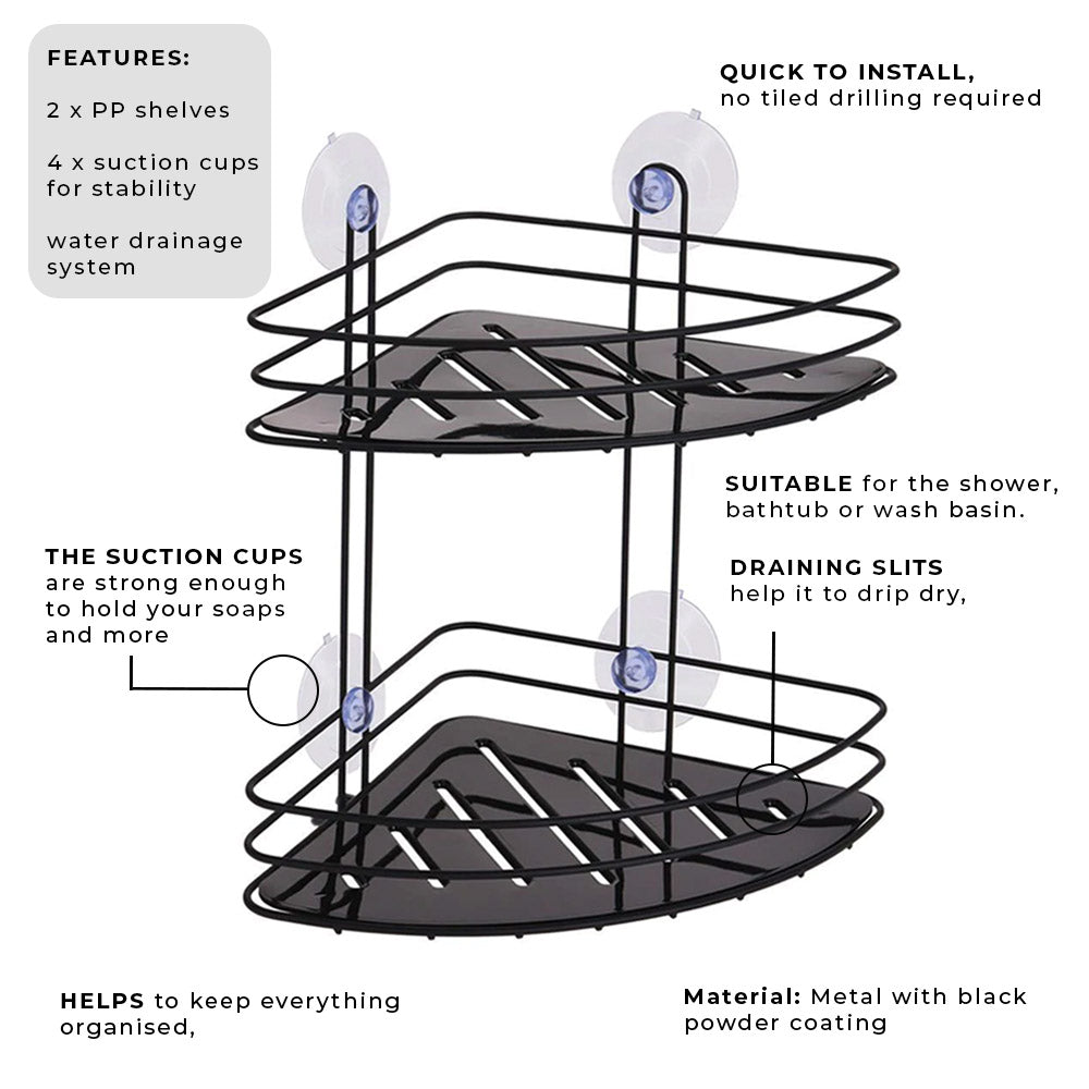 Metal Bathroom Rack with 4 Suction Cups and 2 Trays