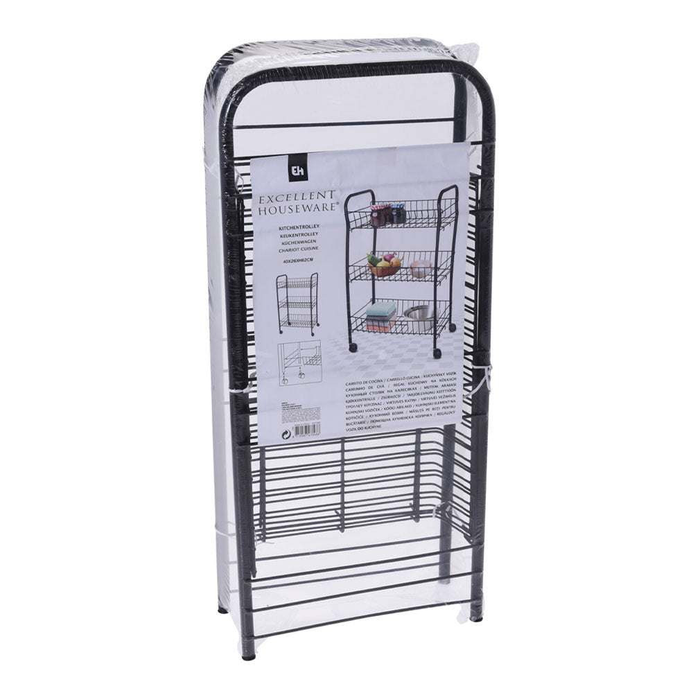 Metal Kitchen Trolley with 3 Baskets on Wheels with Stoppers