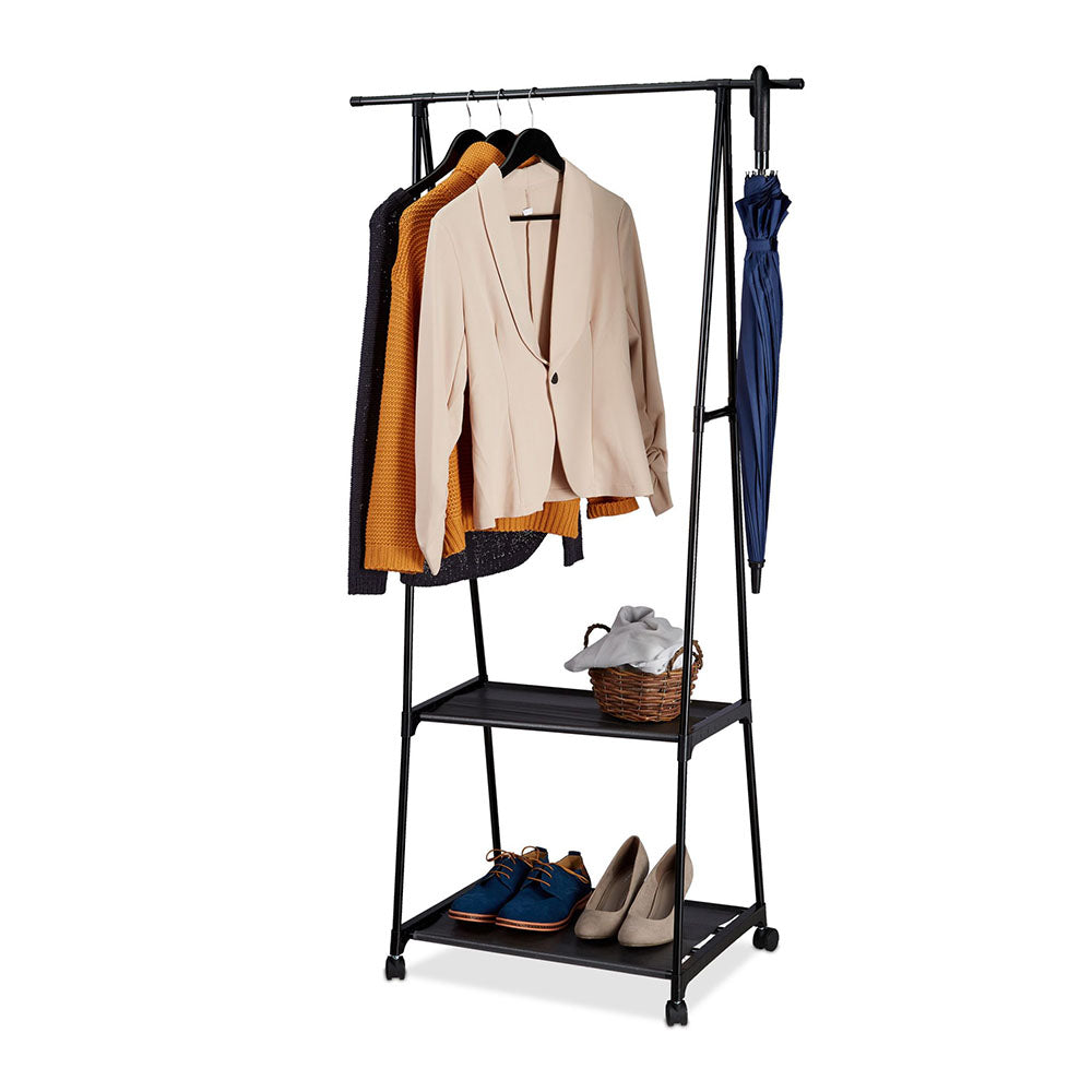 Clothing Rack - Hanger with 2 Shelves and 4 Wheels - 62cm