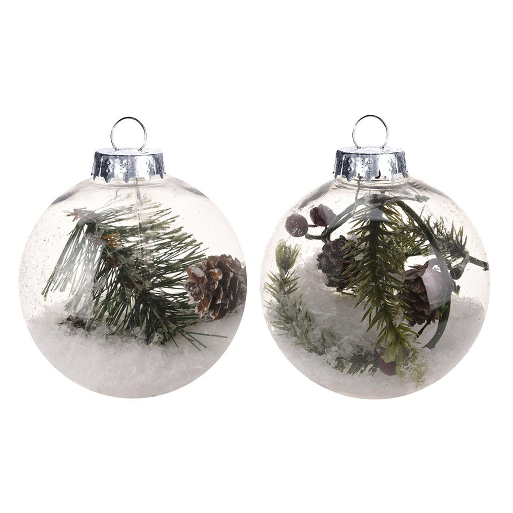 Boule de Noël à suspendre avec pin, branche et neige