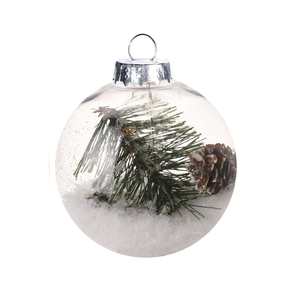 Hanging Christmas Bauble with Pine, Branch & Snow