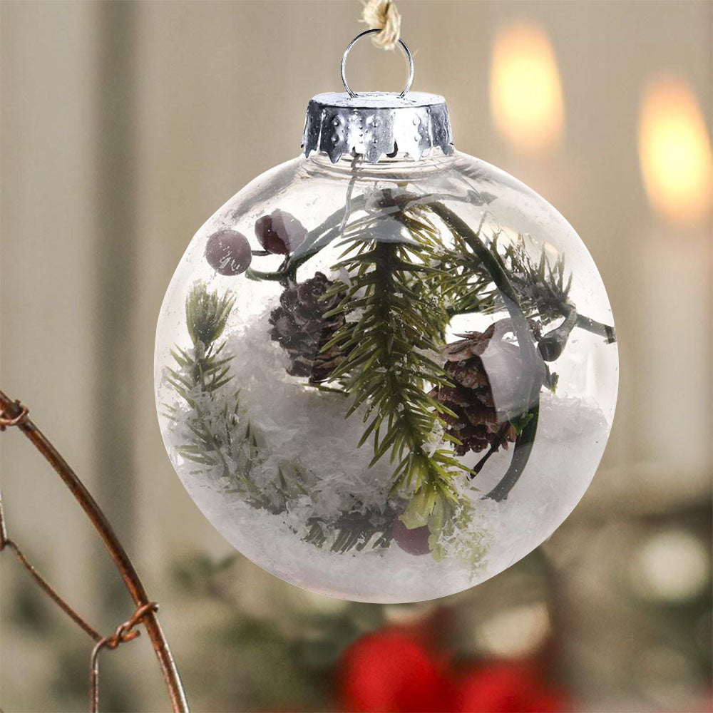 Hanging Christmas Bauble with Pine, Branch & Snow