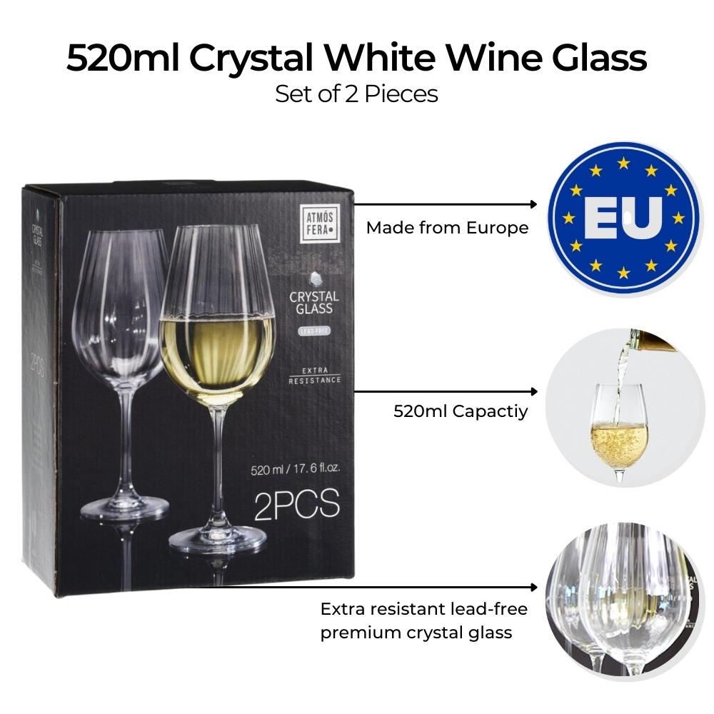 Kristall-Weißwein-Trinkgläser – 520 ml – 2 Stück – bleifrei