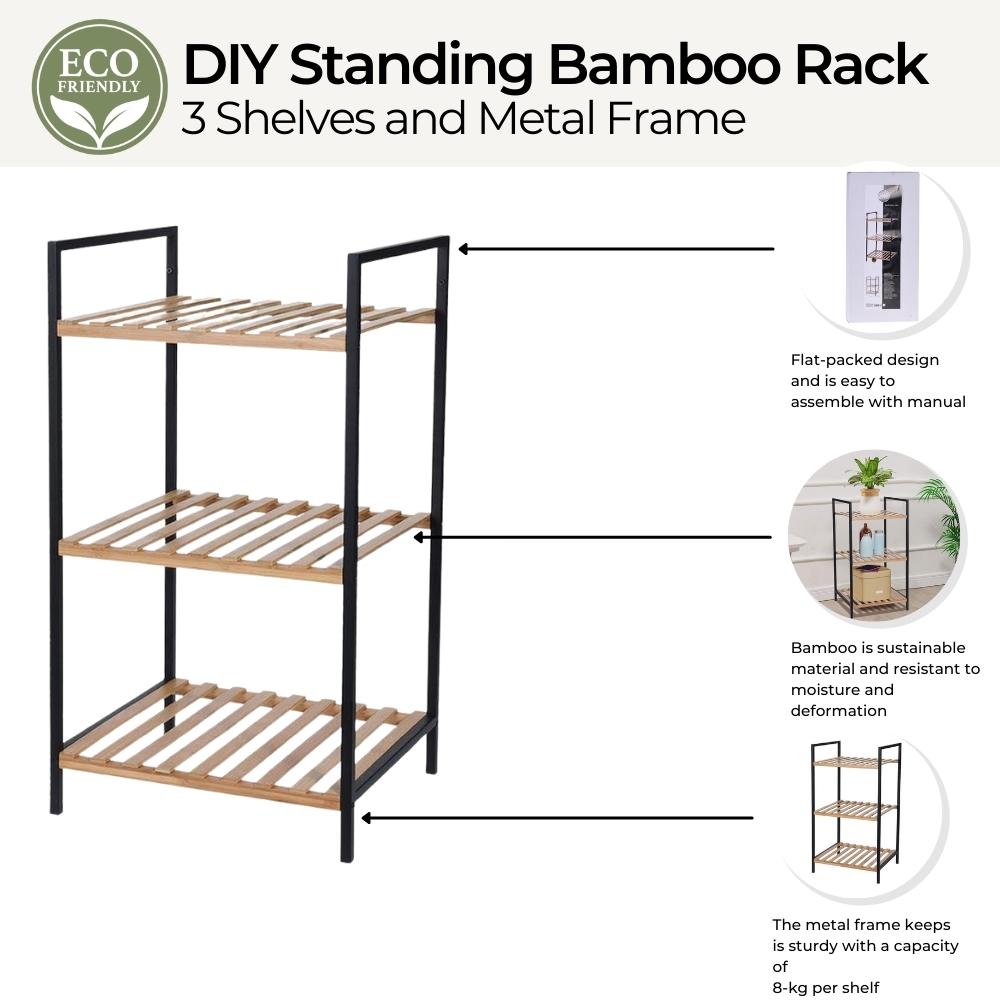 Natural Bamboo Bathroom Rack - 3 Shelves