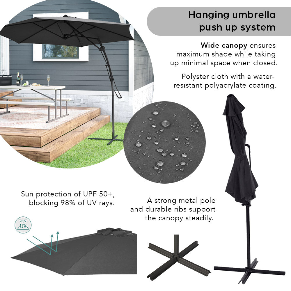 Cantilever Umbrella with Push-Up System - Dark Grey