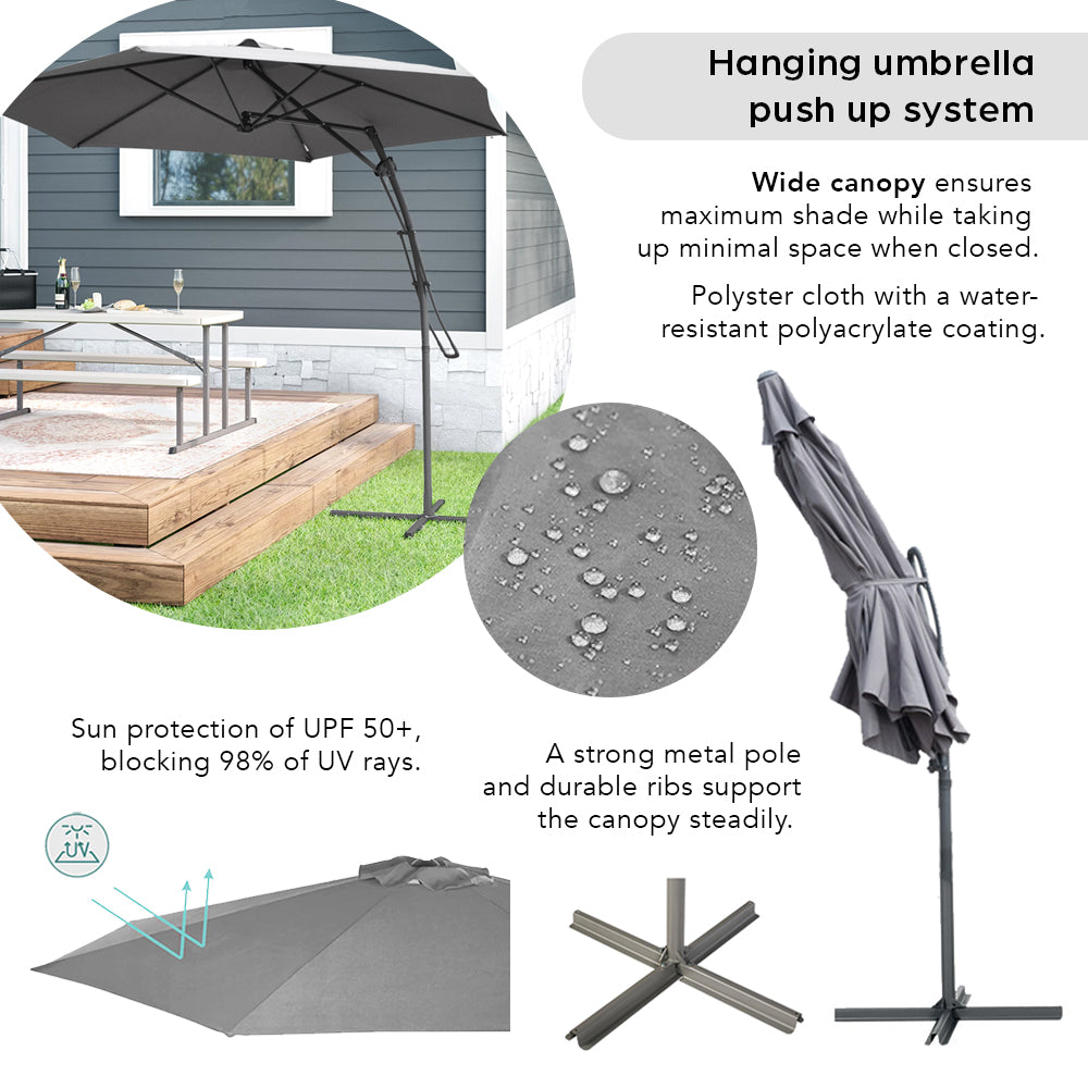 Cantilever Umbrella with Push-Up System - Light Grey