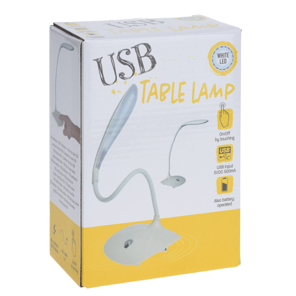 Touch Control LED Table Lamp with 1M USB Cable with adjustable neck for lighting where you need it with designed touch control, operates and responds with direct touch controls for the light bulb and features a 2 AMP USB charger. Powered by a USB lamp charger, so you can plug it into your wall or into your computer. Bags Direct wholesale online shop FC4500460