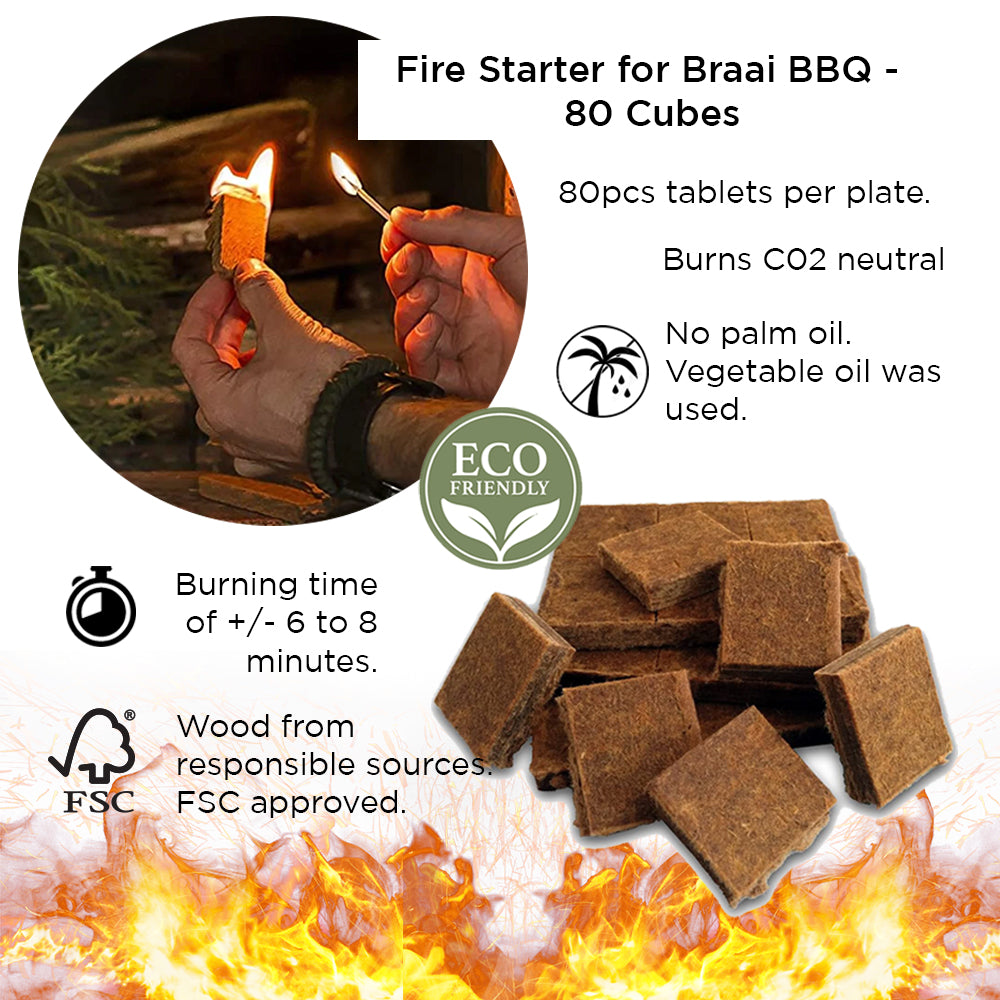 Fire Starter for Braai BBQ - 80 Cubes - Reused Wood