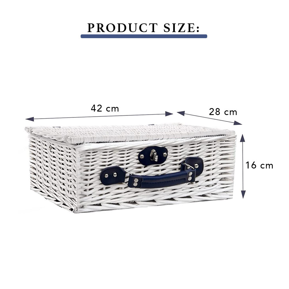Willow Picnic Basket with Foldable Picnic Blanket for 4-Person - Navy Lines Design
