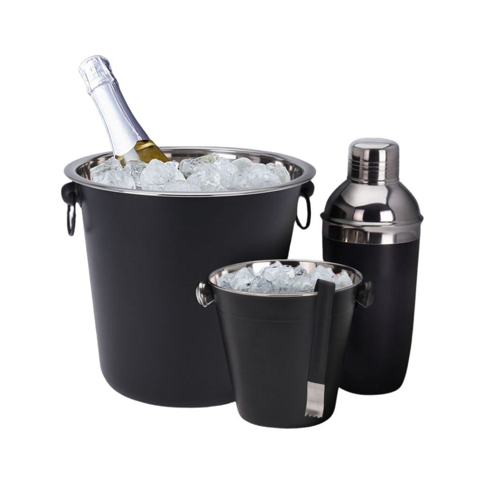 Juego de 4 bar - Coctelera de acero inoxidable, 2 cubos de hielo y pinzas